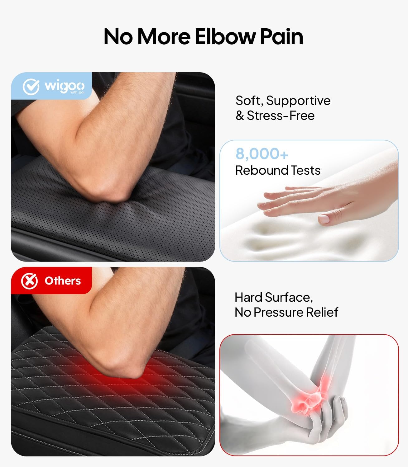 Product advertisement for an elbow pad缓解肘痛, with text and images of a person using the product.