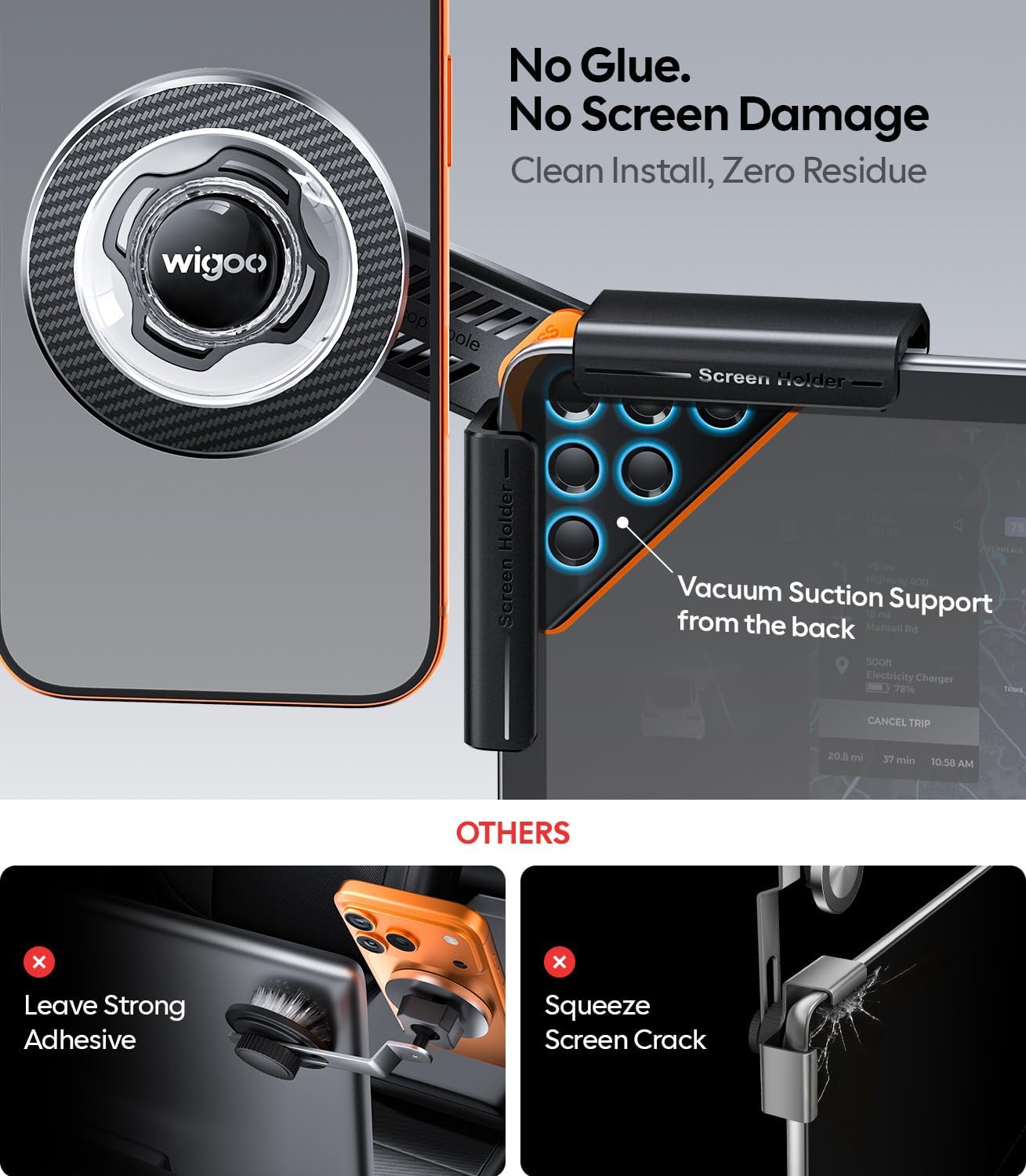 Wigoo Magnetic Phone Mount for Tesla Model 3 Model Y Accessories【Strongest Magnet & No Blocking View】 Screen Side Magnetic Phone Holder for Magsafe iPhone 17-12 & Android - Extendable Arm (No Glue) WIGOO