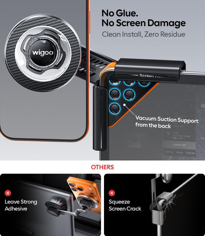 Wigoo Magnetic Phone Mount for Tesla Model 3 Model Y Accessories【Strongest Magnet & No Blocking View】 Screen Side Magnetic Phone Holder for Magsafe iPhone 17-12 & Android - Extendable Arm (No Glue) WIGOO