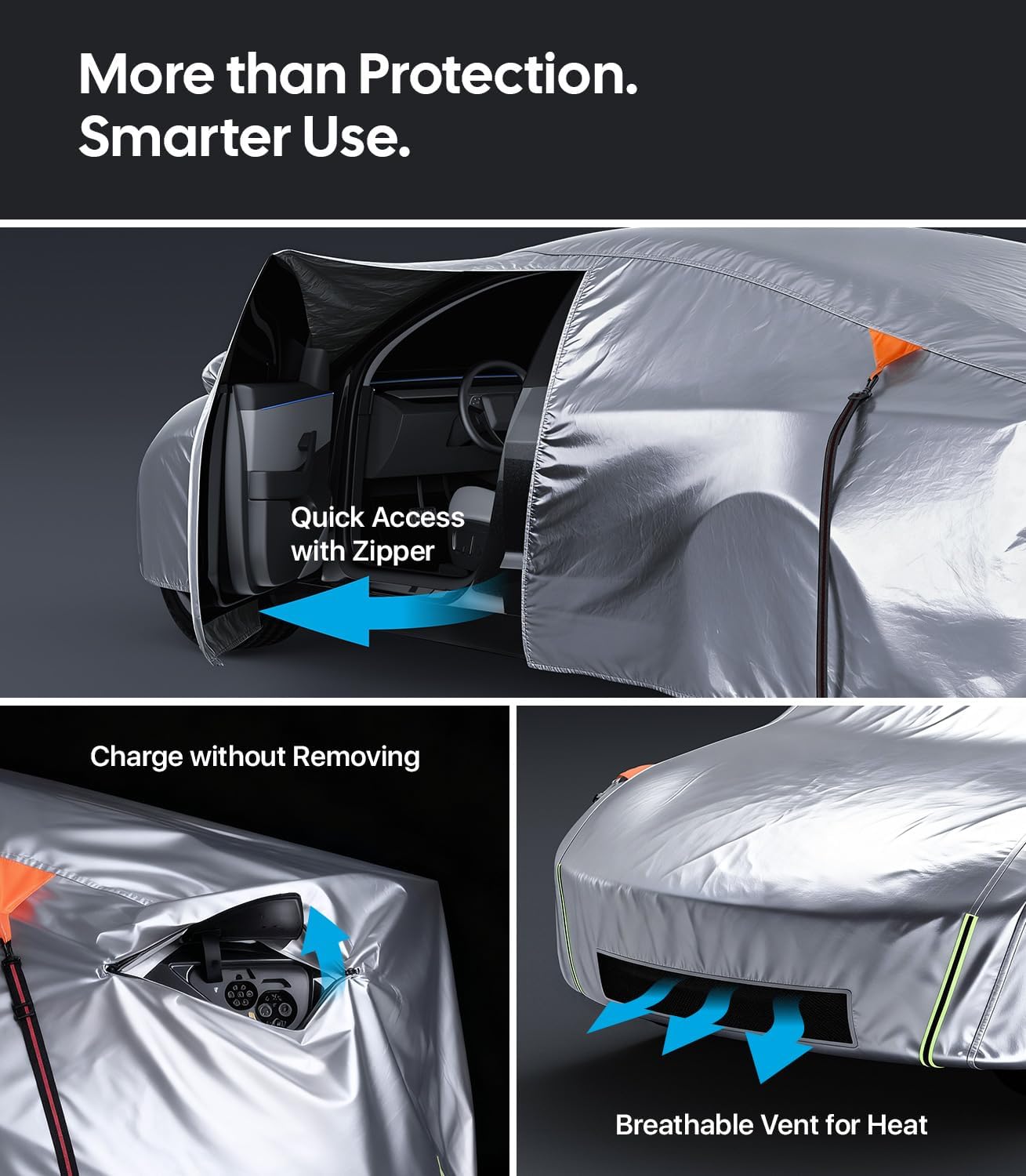 Car cover with features highlighted on a dark background