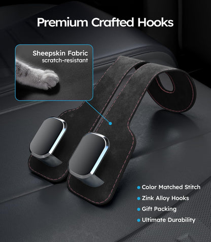Sheepskin fabric car hook with scratch-resistant feature on a dark background
