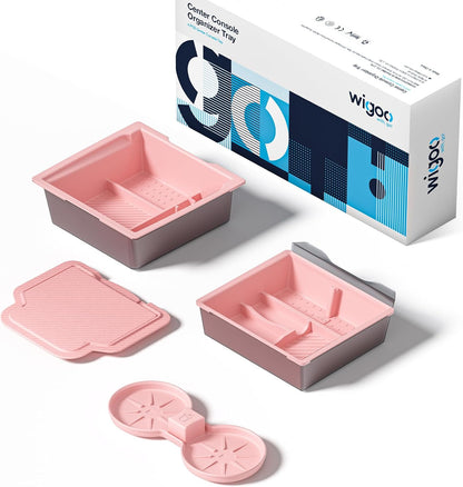 Pink organizer tray set with packaging on a white background