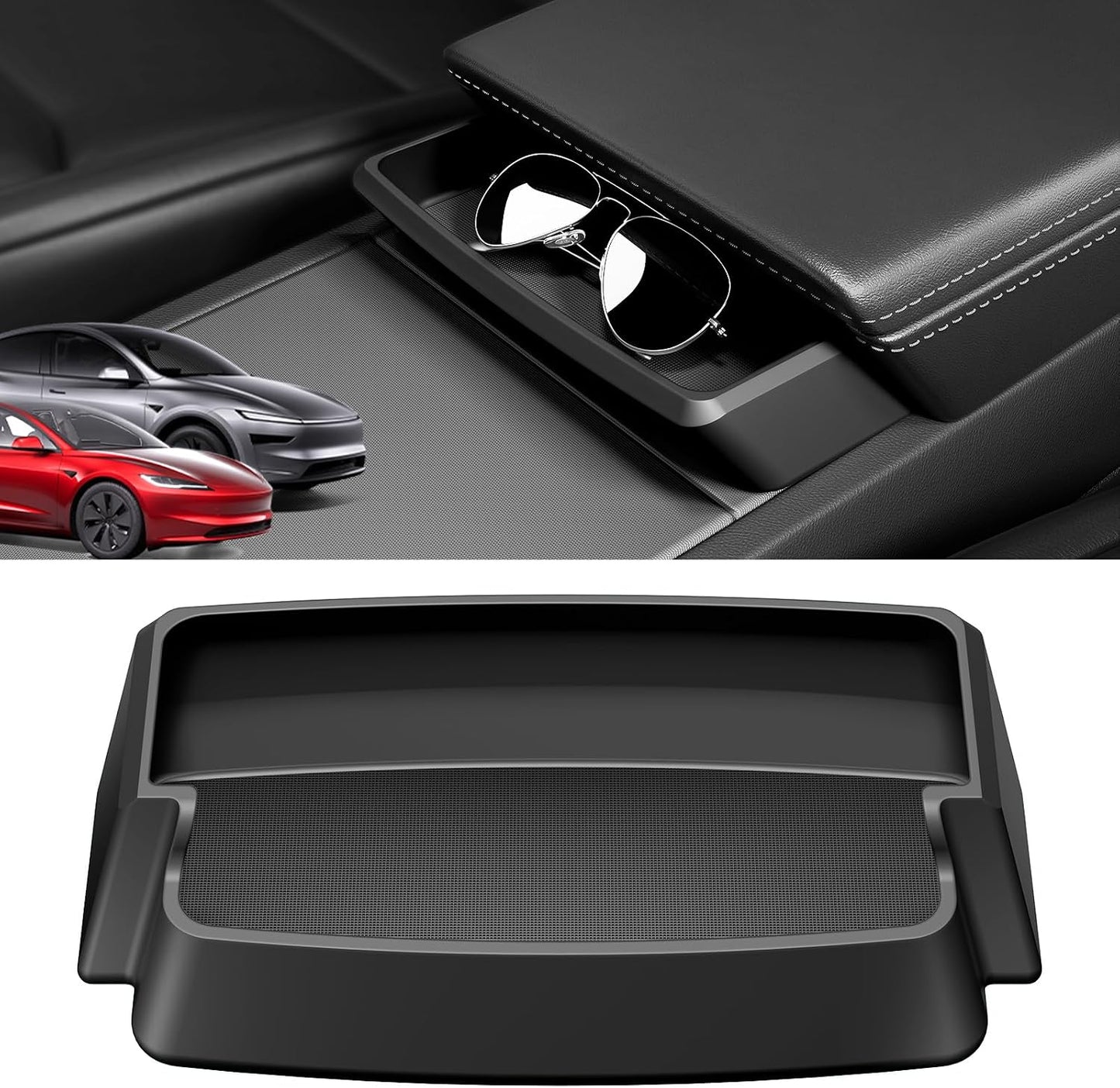 Wigoo Tesla Model Y Juniper & Model 3 Highland Center Console Sunglasses Holder [Extra Space & Stays Firmly] Armrest Key Card Storage Box for Model 3 2024~2026 & Model Y Juniper Accessories WIGOO