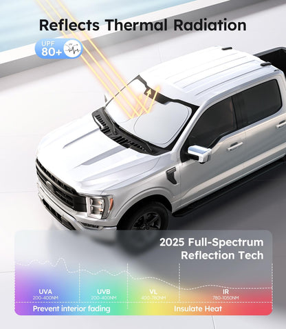 White truck with thermal reflection technology features on a white background
