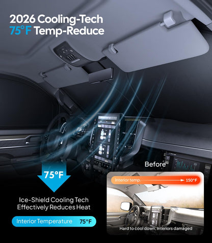 Car interior with 2026 Cooling-Tech feature showcasing temperature reduction.