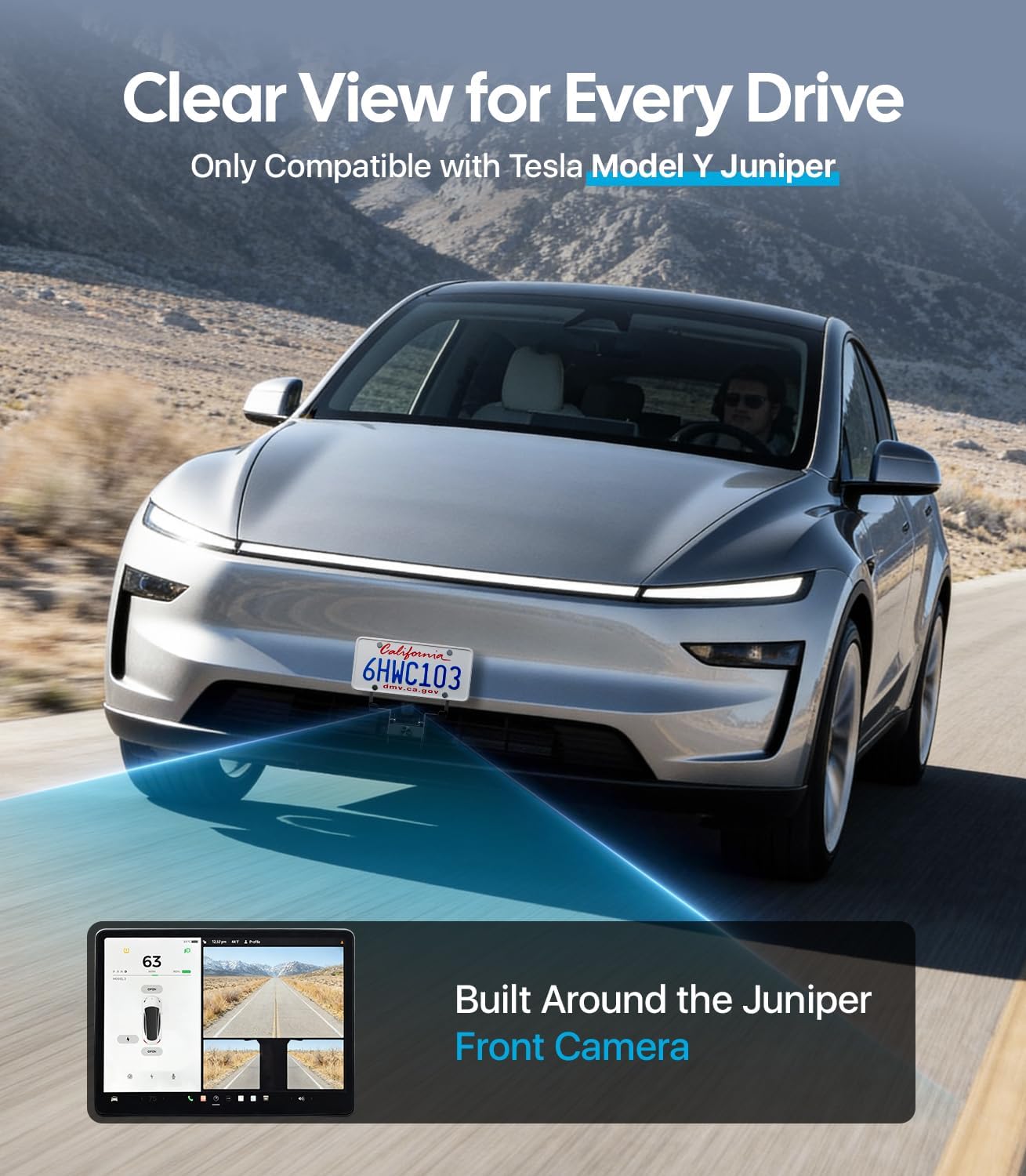 Wigoo Front License Plate Holder for Tesla Model Y Juniper Accessories【No Drill, Camera-Compatible, Car Wash Safe】 Anti-Theft License Plate Mount for Model Y Juniper (Excludes Standard Performance) WIGOO