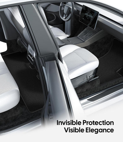 Car interior with a focus on the door and seat area, featuring text 'Invisible Protection Visible Elegance'.